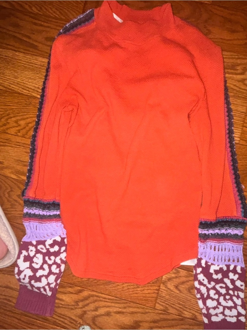 Free People Switch It Up Cuff Knit Thermal Top  Trim Sz large